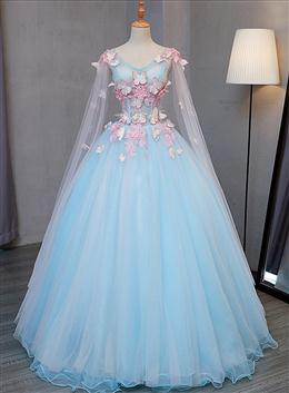 Picture of Pretty Light blue Butterfly Lace Ball Gown Formal Dress, Sweet 16 Formal Dress